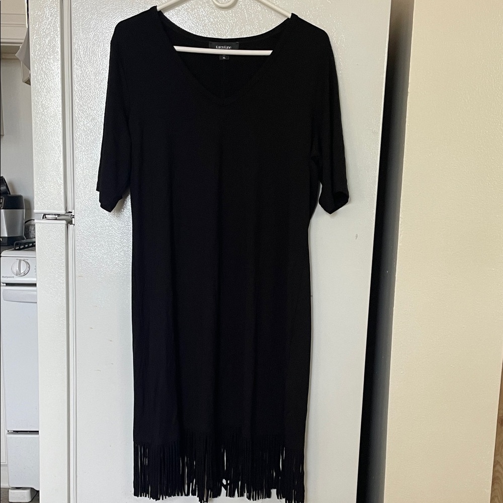 Karen Kane XL Black Short Sleeve Dress Fringe Bottom